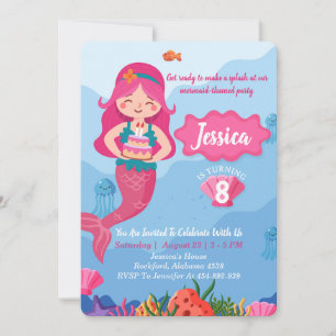 Mermaid Birthday Invitation, Editable Invitation Kaart