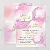 Mermaid Birthday Invitation for a Girl, Editable Kaart (Voorkant / Achterkant)
