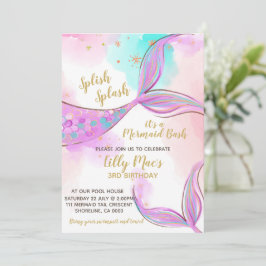Mermaid Birthday Invitation for a Girl, Editable Kaart