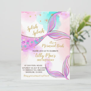 Mermaid Birthday Invitation for a Girl, Editable Kaart