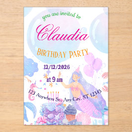Mermaid Birthday Invitation for Kids Acryl Uitnodigingen