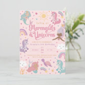Mermaid Birthday Invitation Four - Cute Pink Kaart (Staand voorkant)