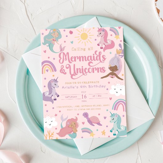 Mermaid Birthday Invitation Four - Cute Pink Kaart