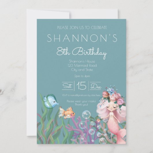 Mermaid Birthday Invitation Kaart (Voorkant)