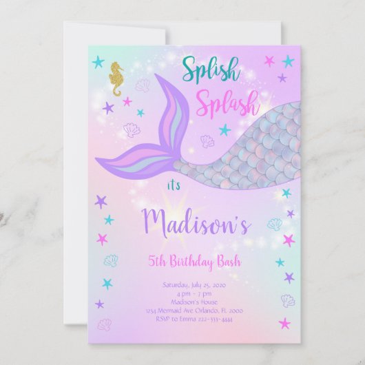 Mermaid Birthday Invitation Kaart (Voorkant)