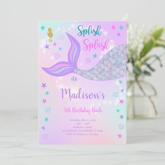 Mermaid Birthday Invitation Kaart (Staand voorkant)