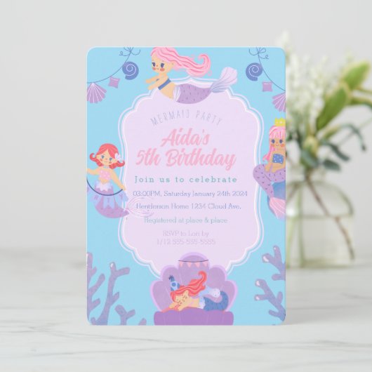 Mermaid Birthday Invitation Kaart (Staand voorkant)