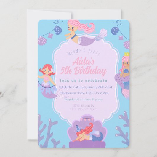 Mermaid Birthday Invitation Kaart (Voorkant)
