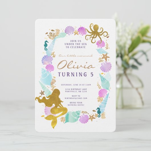 Mermaid Birthday Invitation Kaart (Staand voorkant)