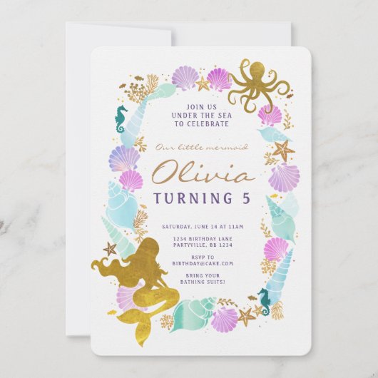 Mermaid Birthday Invitation Kaart (Voorkant)