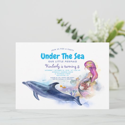 Mermaid Birthday Invitation Kaart (Staand voorkant)