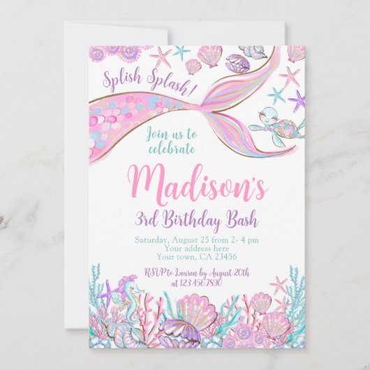 Mermaid Birthday Invitation Kaart (Voorkant)