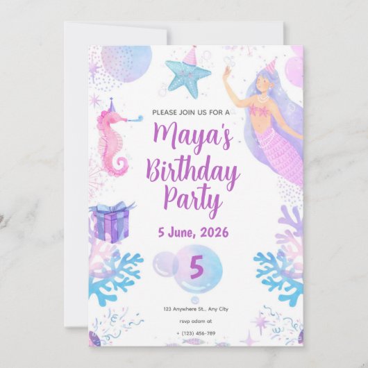 Mermaid Birthday Invitation Kaart (Voorkant)