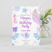 Mermaid Birthday Invitation Kaart (Staand voorkant)