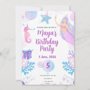 Mermaid Birthday Invitation Kaart