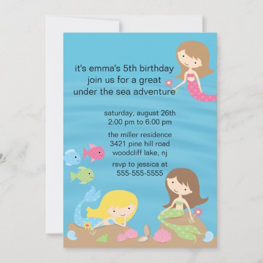 Mermaid Birthday Invitation Kaart (Voorkant)