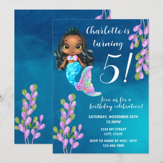 Mermaid Birthday Invitation Kaart (Voorkant / Achterkant)