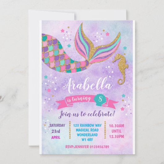 Mermaid Birthday Invitation Kaart (Voorkant)