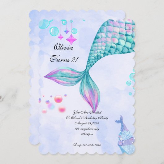 Mermaid Birthday Invitation Kaart (Voorkant / Achterkant)