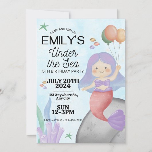 Mermaid Birthday Invitation Kaart (Voorkant)