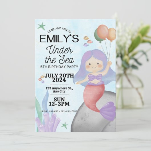 Mermaid Birthday Invitation Kaart (Staand voorkant)