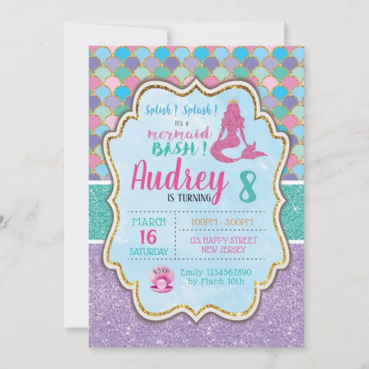 Mermaid Birthday Invitation Kaart (Voorkant)