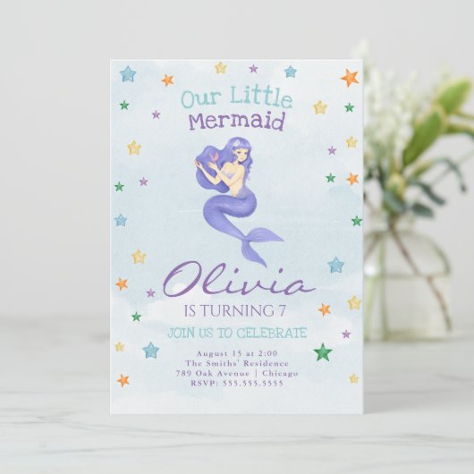 Mermaid Birthday Invitation Kaart (Staand voorkant)