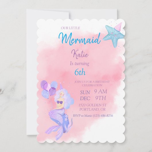 Mermaid Birthday Invitation Kaart (Voorkant)