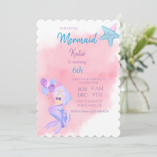 Mermaid Birthday Invitation Kaart (Staand voorkant)