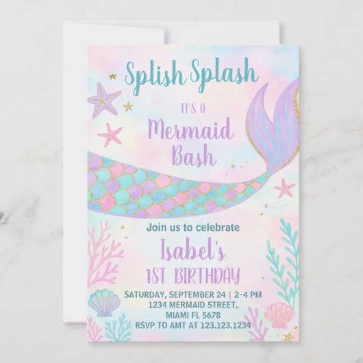 Mermaid Birthday Invitation Kaart (Voorkant)