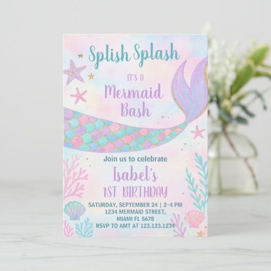 Mermaid Birthday Invitation Kaart (Staand voorkant)