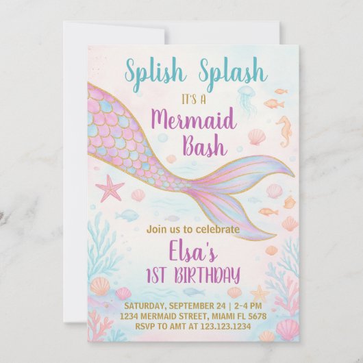 Mermaid Birthday Invitation Kaart (Voorkant)