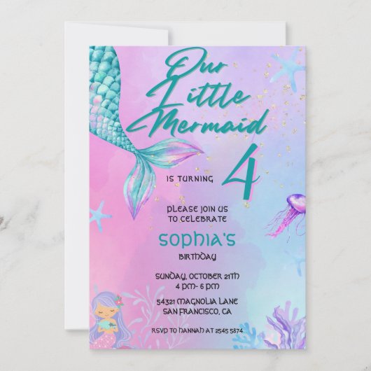 Mermaid Birthday Invitation Kaart (Voorkant)