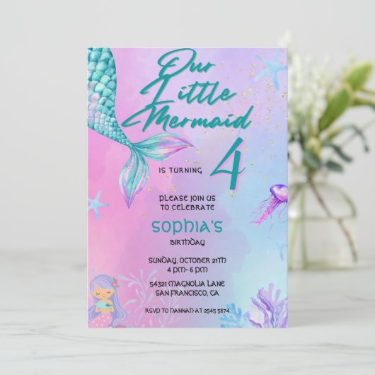 Mermaid Birthday Invitation Kaart (Staand voorkant)
