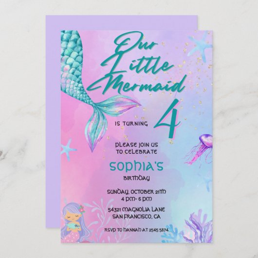 Mermaid Birthday Invitation Kaart (Voorkant / Achterkant)