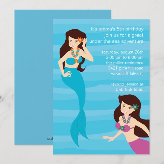Mermaid Birthday Invitation Kaart (Voorkant / Achterkant)