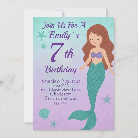 Mermaid Birthday Invitation Kaart (Voorkant)