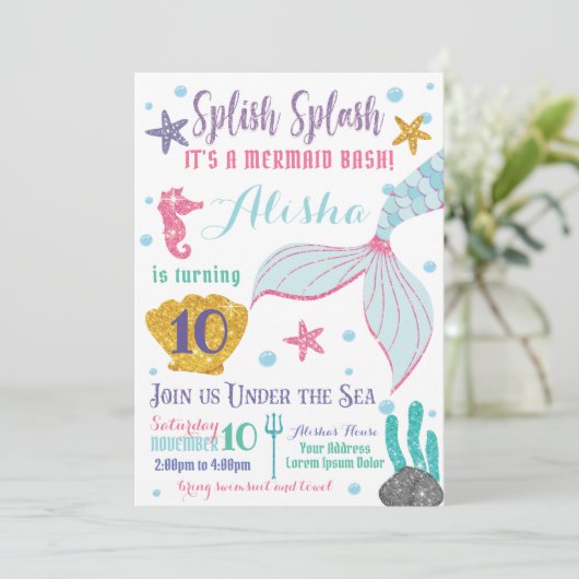 Mermaid Birthday Invitation Kaart (Staand voorkant)