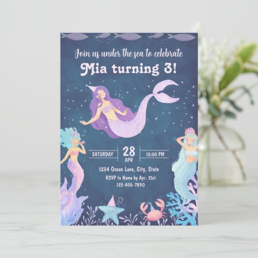 Mermaid Birthday Invitation Kaart (Staand voorkant)