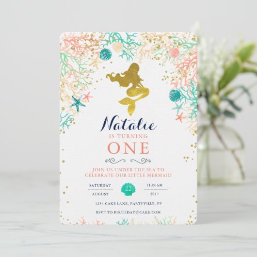 Mermaid Birthday Invitation Kaart (Staand voorkant)