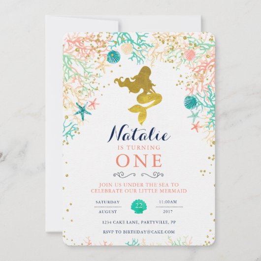 Mermaid Birthday Invitation Kaart (Voorkant)