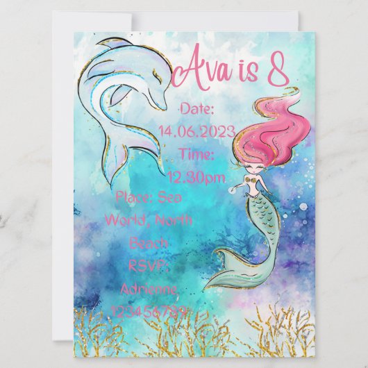 Mermaid Birthday Invitation Kaart (Voorkant)