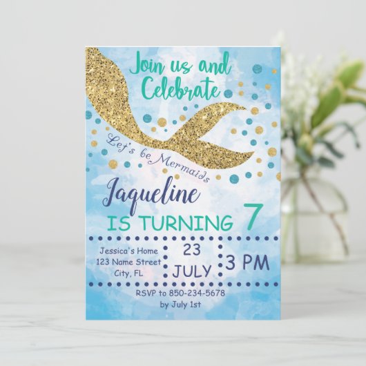 Mermaid Birthday Invitation- Laten we Mermaids zij Kaart (Staand voorkant)