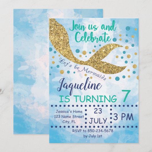 Mermaid Birthday Invitation- Laten we Mermaids zij Kaart (Voorkant / Achterkant)
