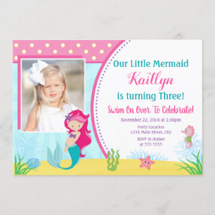 Mermaid Birthday Invitation, Mermaid Girl Party Kaart