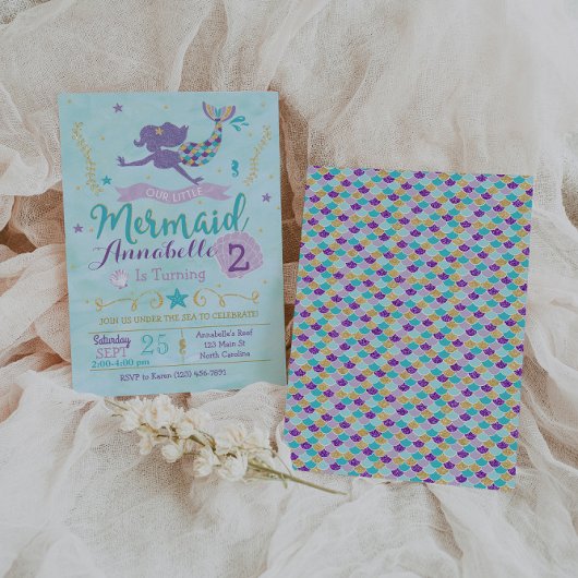 Mermaid Birthday Invitation, Mermaid Invite Kaart