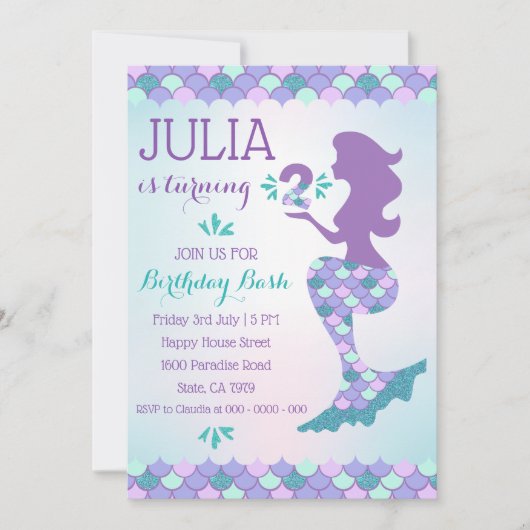 Mermaid Birthday Invitation Mermaid Number 2 Kaart (Voorkant)