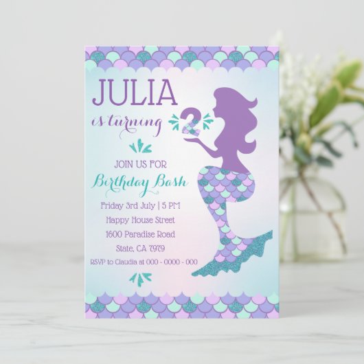 Mermaid Birthday Invitation Mermaid Number 2 Kaart (Staand voorkant)