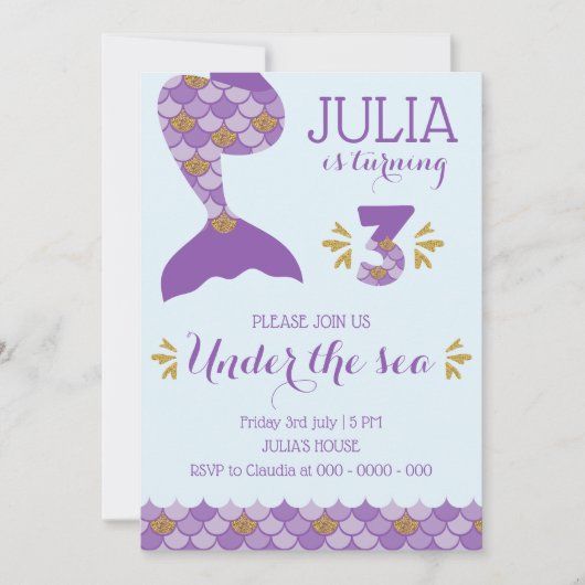Mermaid Birthday Invitation Mermaid Number 3 Kaart (Voorkant)