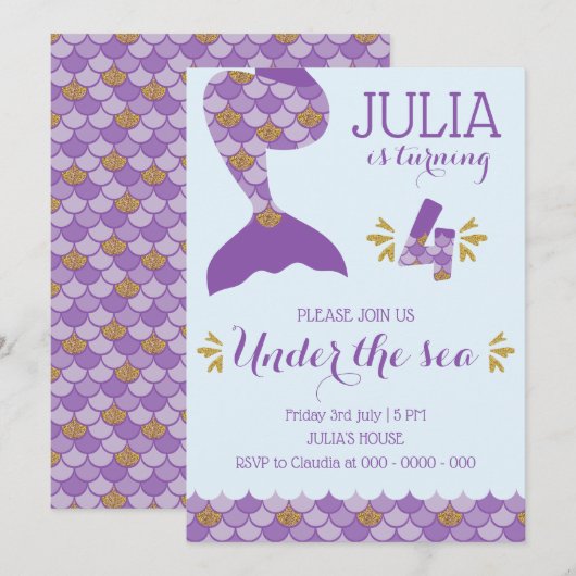 Mermaid Birthday Invitation Mermaid Number 4 Kaart (Voorkant / Achterkant)